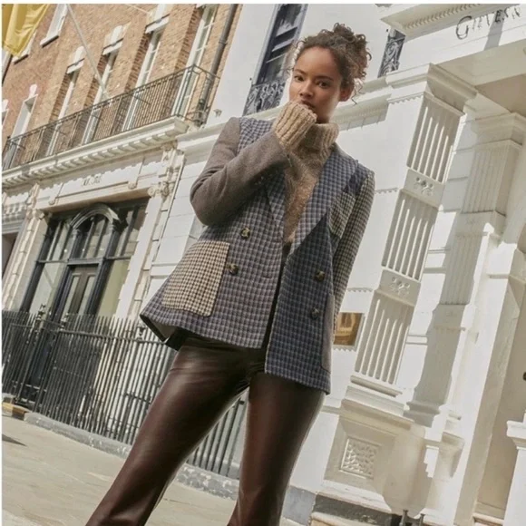 VERONICA BEARD | Faustine Dickey Houndstooth Mixed Media Jacket Blue Multi 00 - Picture 1 of 14